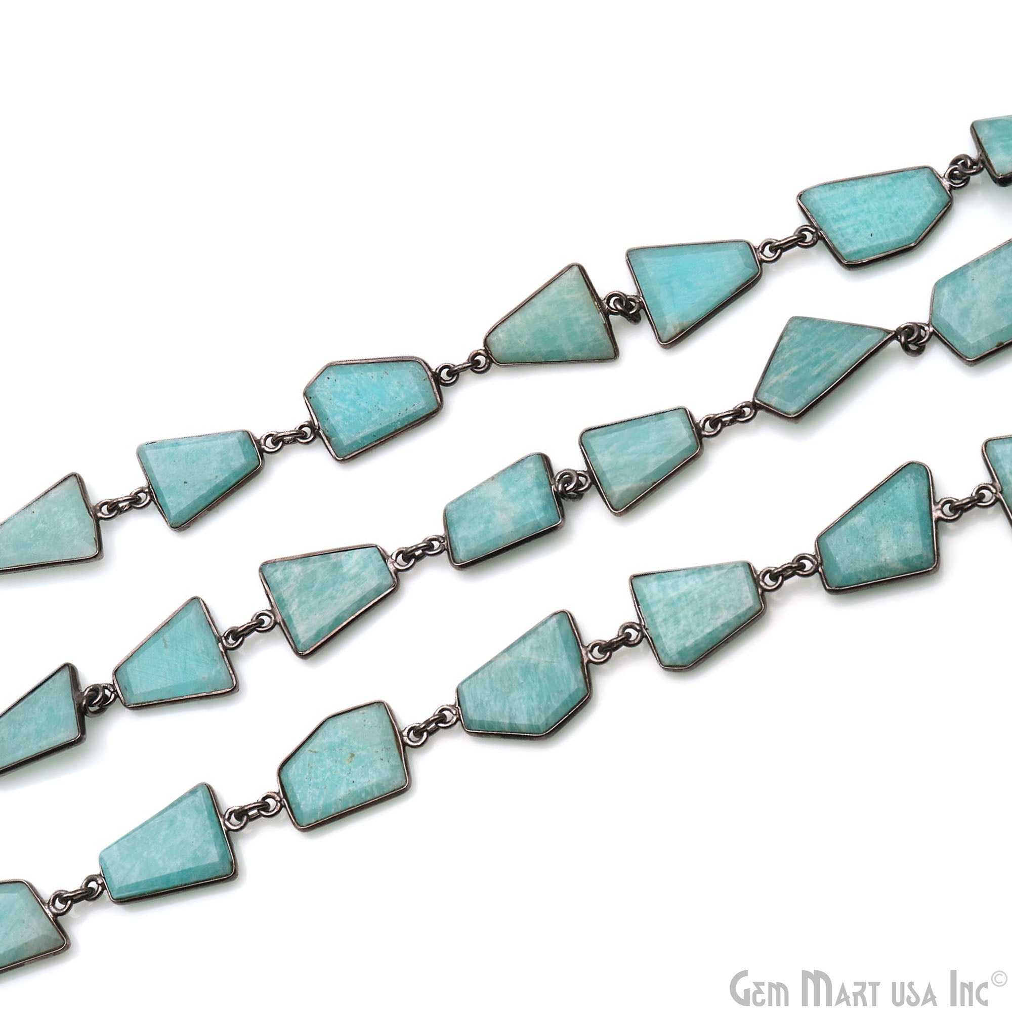 Amazonite 10-15mm Faceted Free Form Oxidized Bezel Connector Chain
