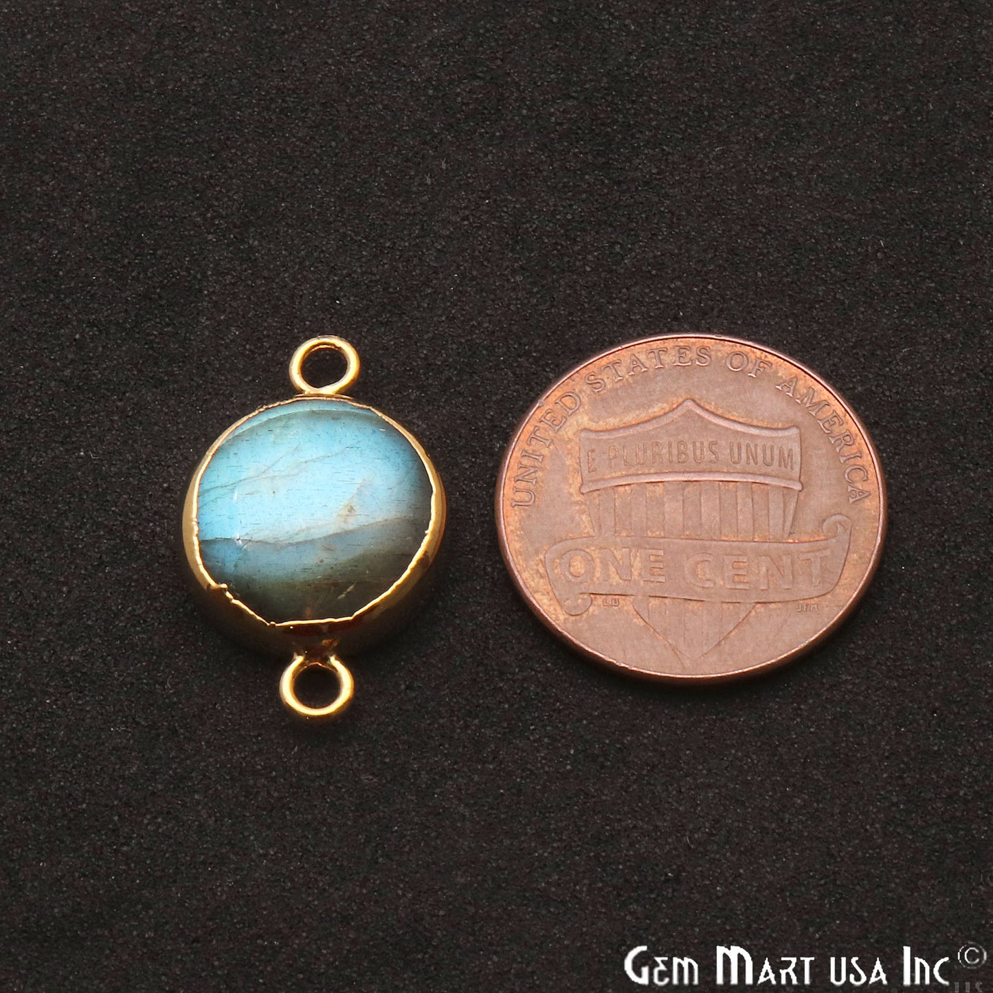 Labradorite Cabochon 20x13mm Round Gold Electroplated Double Bail Gemstone Connector - GemMartUSA