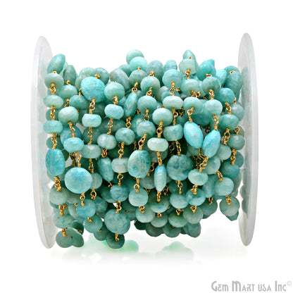 Amazonite Coin 7-8mm Gold Plated Rough Beads Rosary Chain