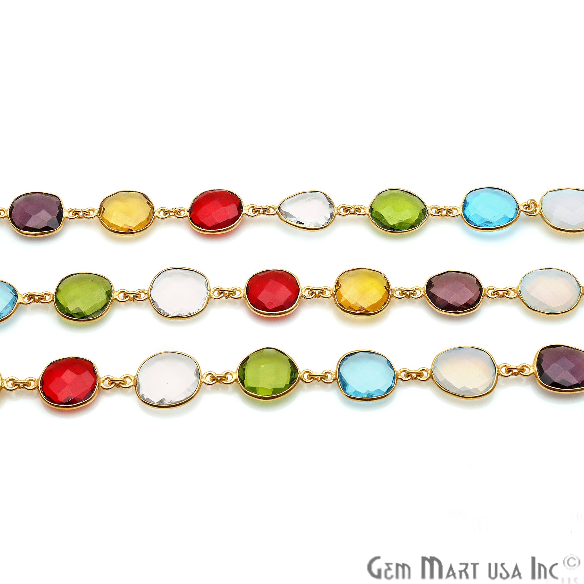 Multicolor Stone 10-15mm Free Form Gold Plated Continuous Connector Chain - GemMartUSA