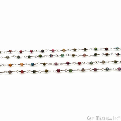 Multi Tourmaline 1-1.5mm Round Tiny Beads Silver Plated Rosary Chain