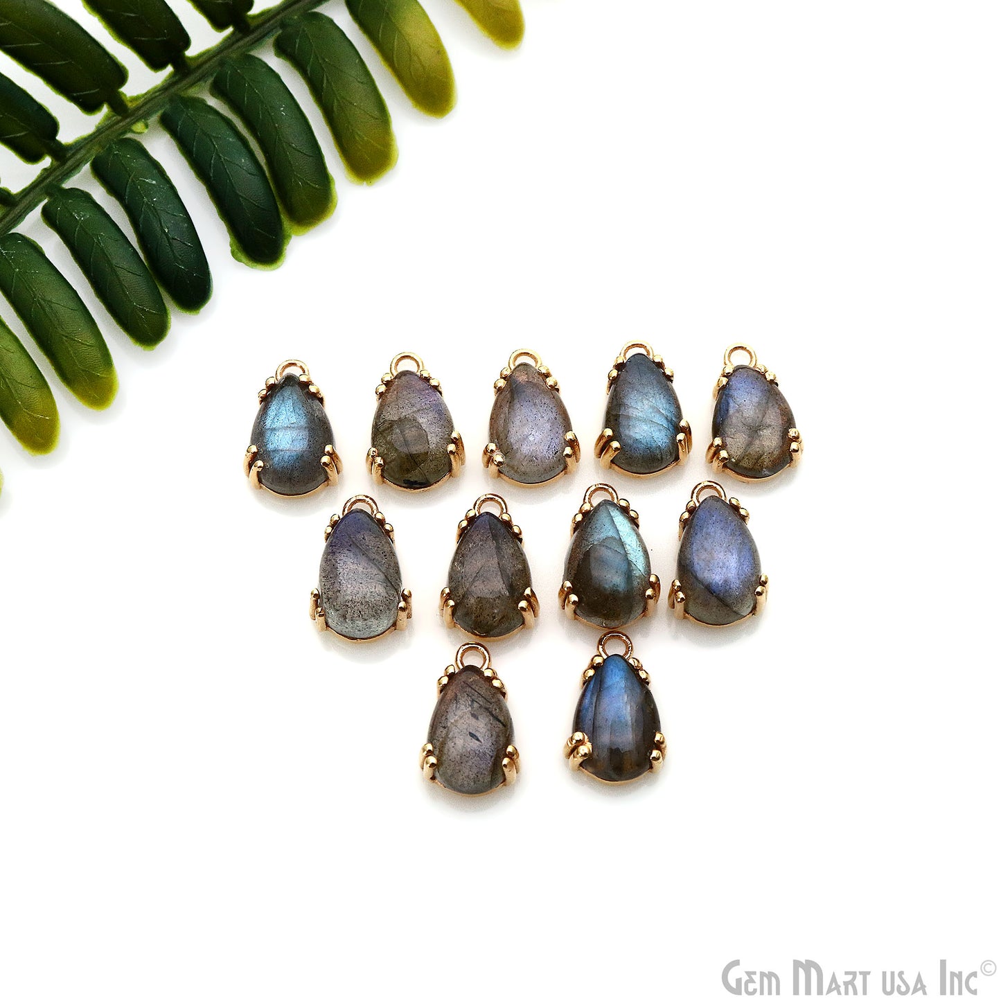 Flashy Labradorite 15x9mm Cabochon Pears Prong Gold Setting Single Bail Gemstone Connector