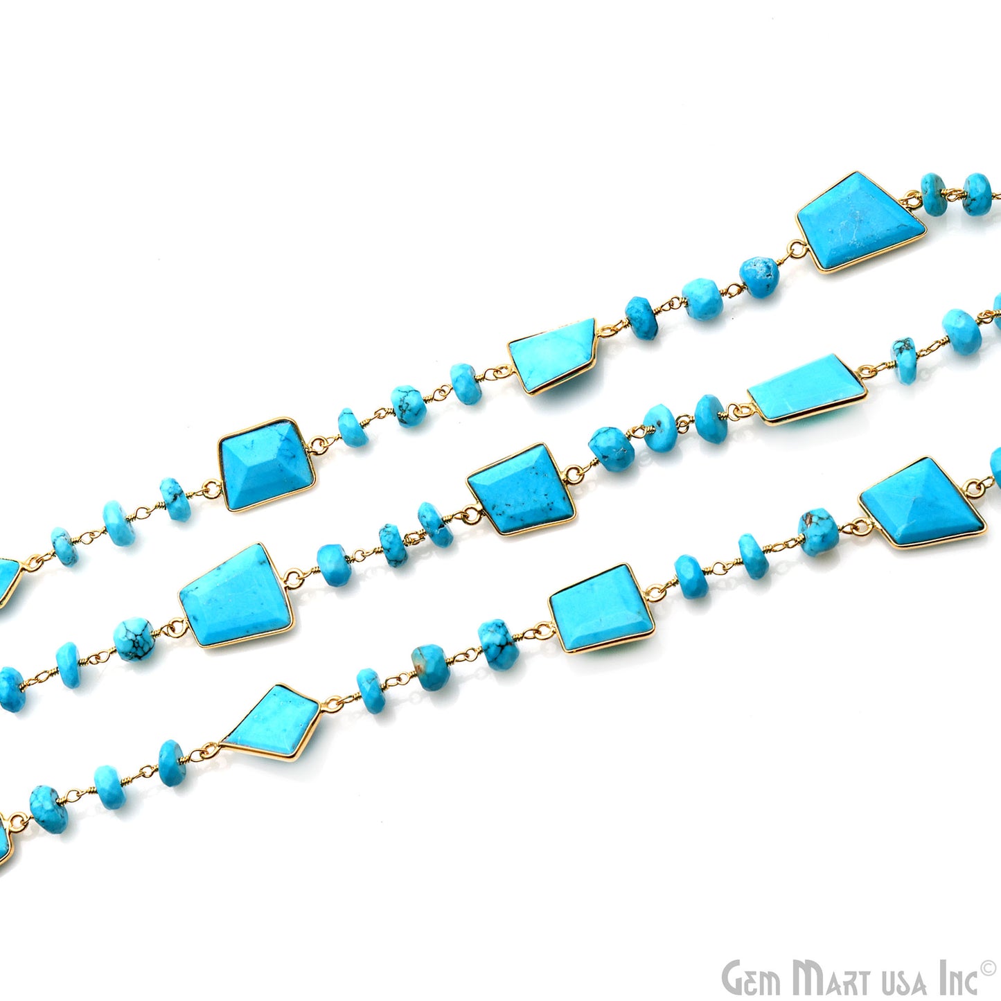 Turquoise Faceted Gemstone Beads Gold Plated Connectors Chain