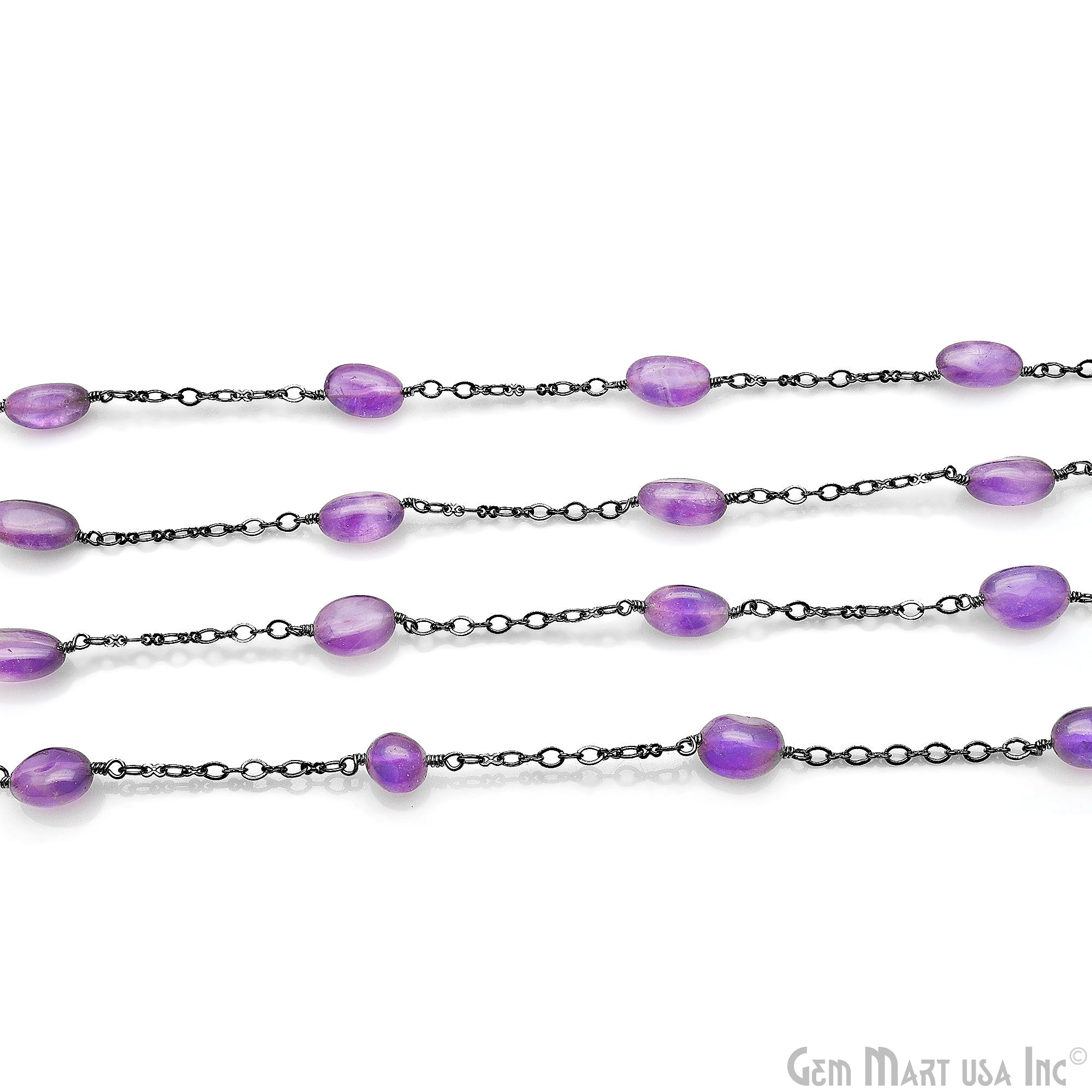 Amethyst Tumble Beads 10x6mm Oxidized Wire Wrapped Rosary Chain