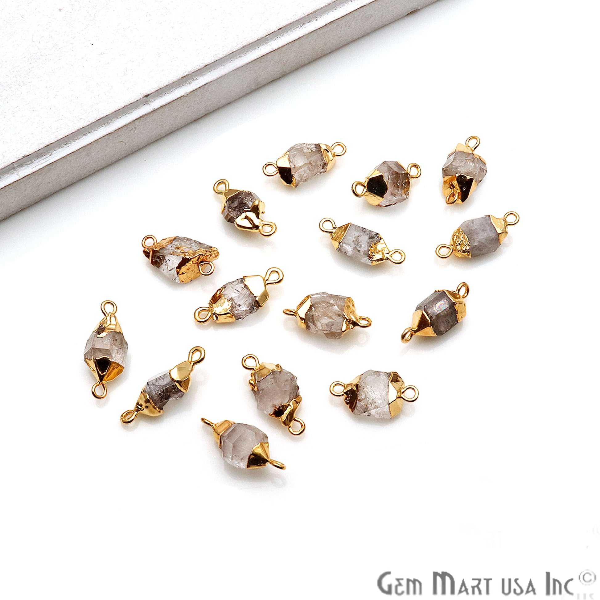 Rough Herkrimer Organic 22x10mm Single Bail Gold Electroplated Pendant Connector - GemMartUSA