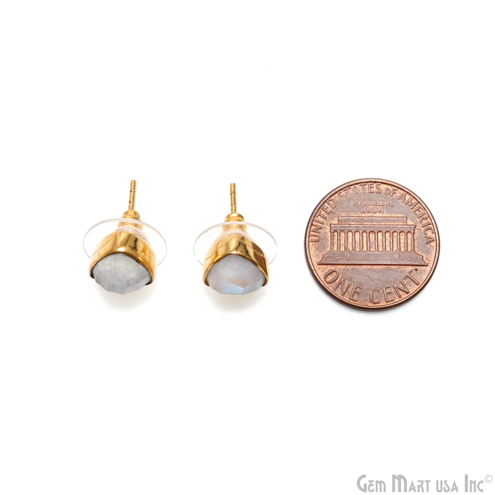 Rainbow Moonstone Trillion 8mm Gold Plated Stud Earring
