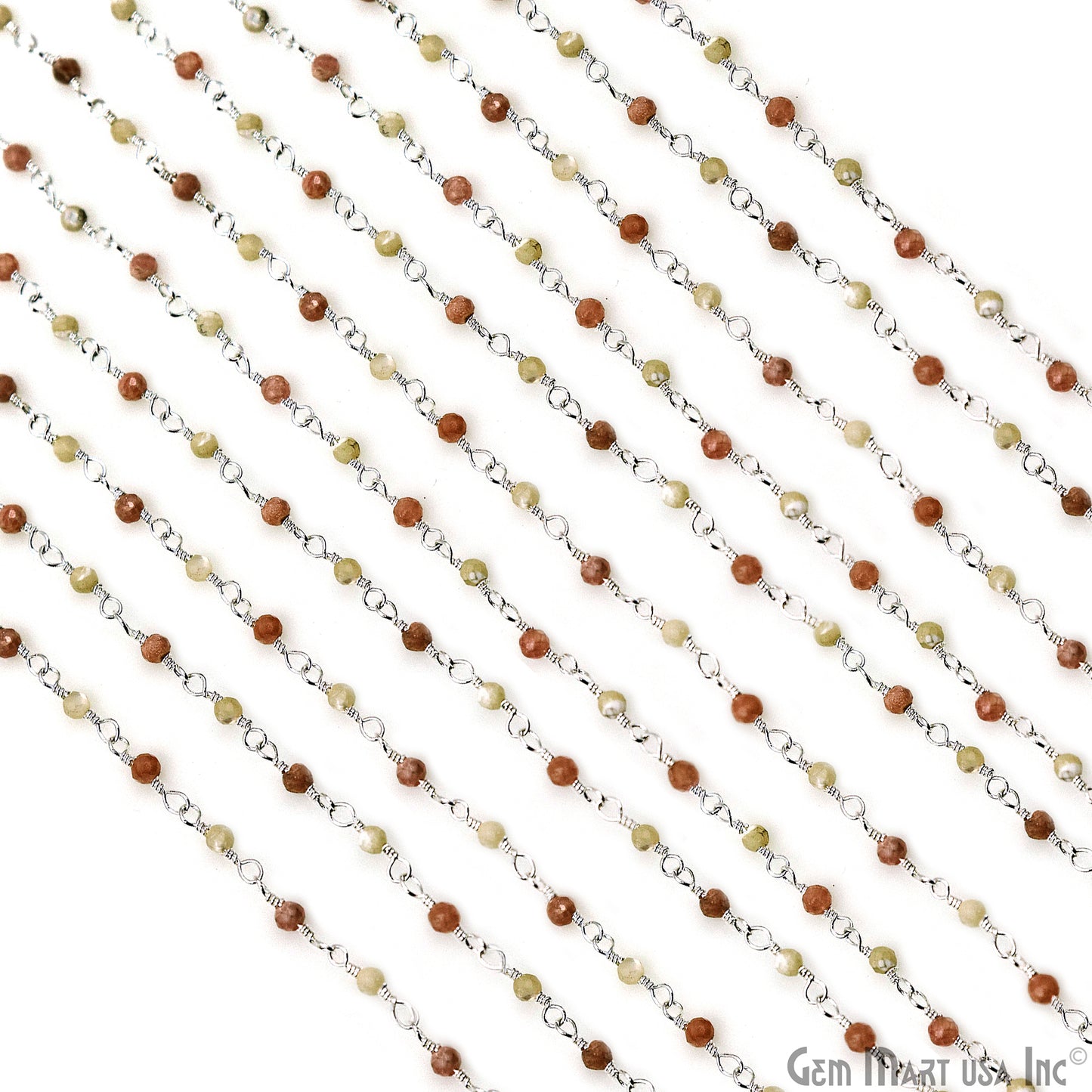 Rhodochrosite & Mother Of Pearl Silver Plated Wire Wrapped Gemstone Beads Rosary Chain