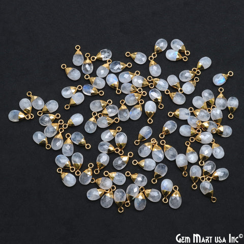 Rainbow Moonstone Pears 8x12mm Gold Electroplated Single Bail Connector