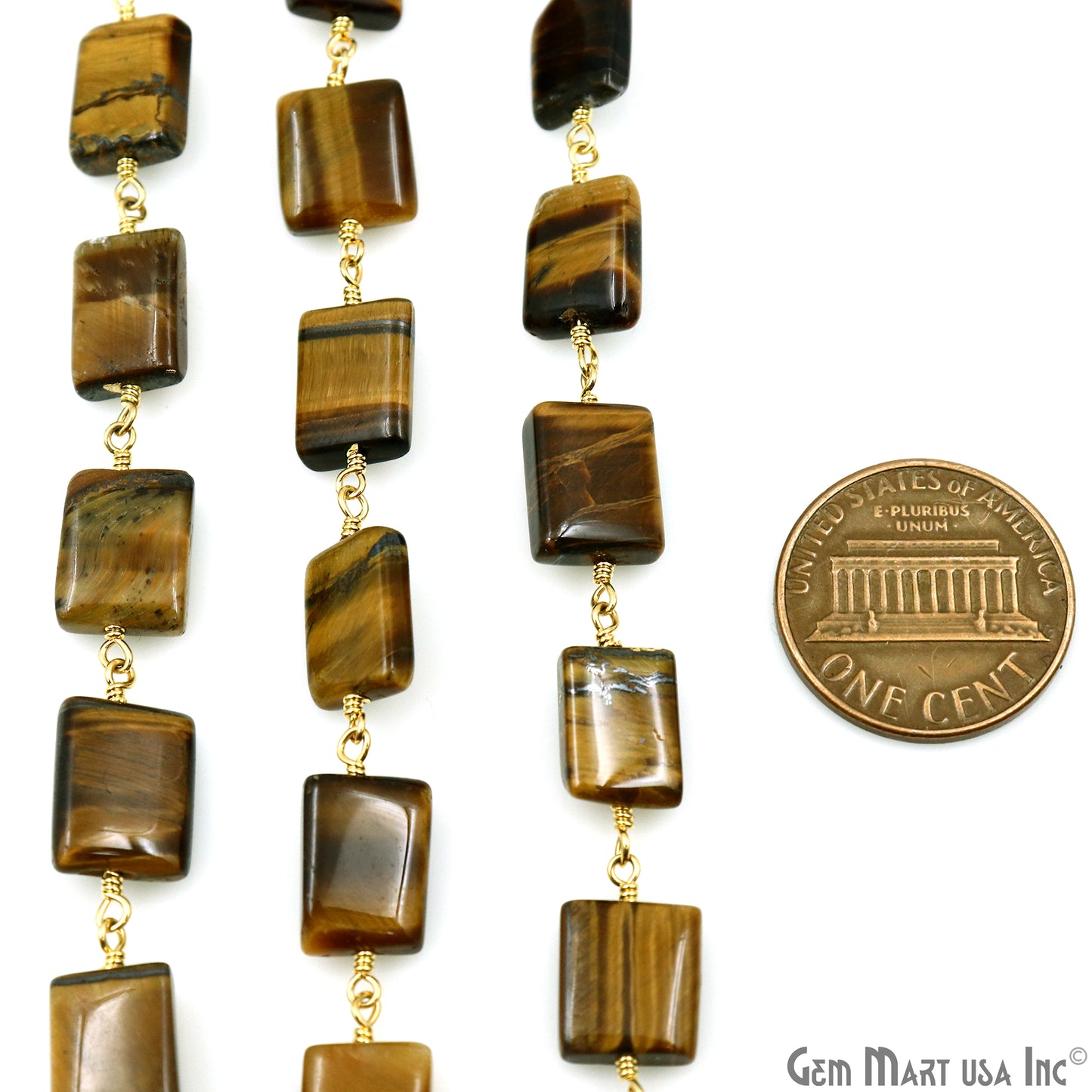 Tiger Eye 9x7mm Tumble Beads Gold Plated Rosary Chain