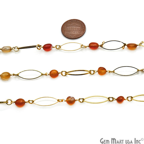 Orange Agate Gold Plated Marquise Finding Rosary Chain - GemMartUSA