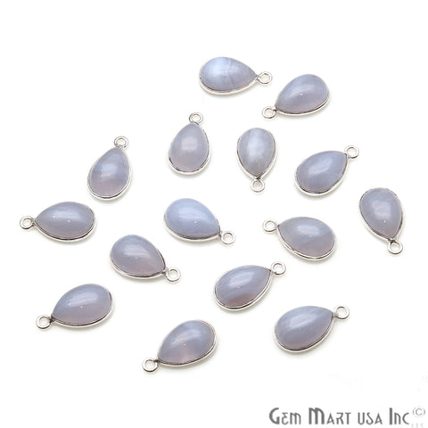 Blue Lace Agate Pears 8x12mm Single Silver Plated Gemstone Cabochon Connector - GemMartUSA