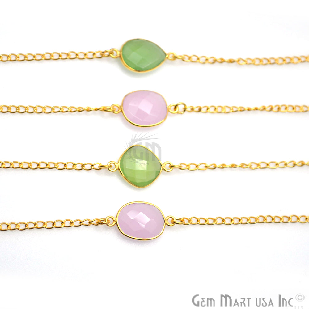 Rose With Green Chalcedony 10-15mm Gold Plated Bezel Connector Link Rosary Chain - GemMartUSA (764142878767)