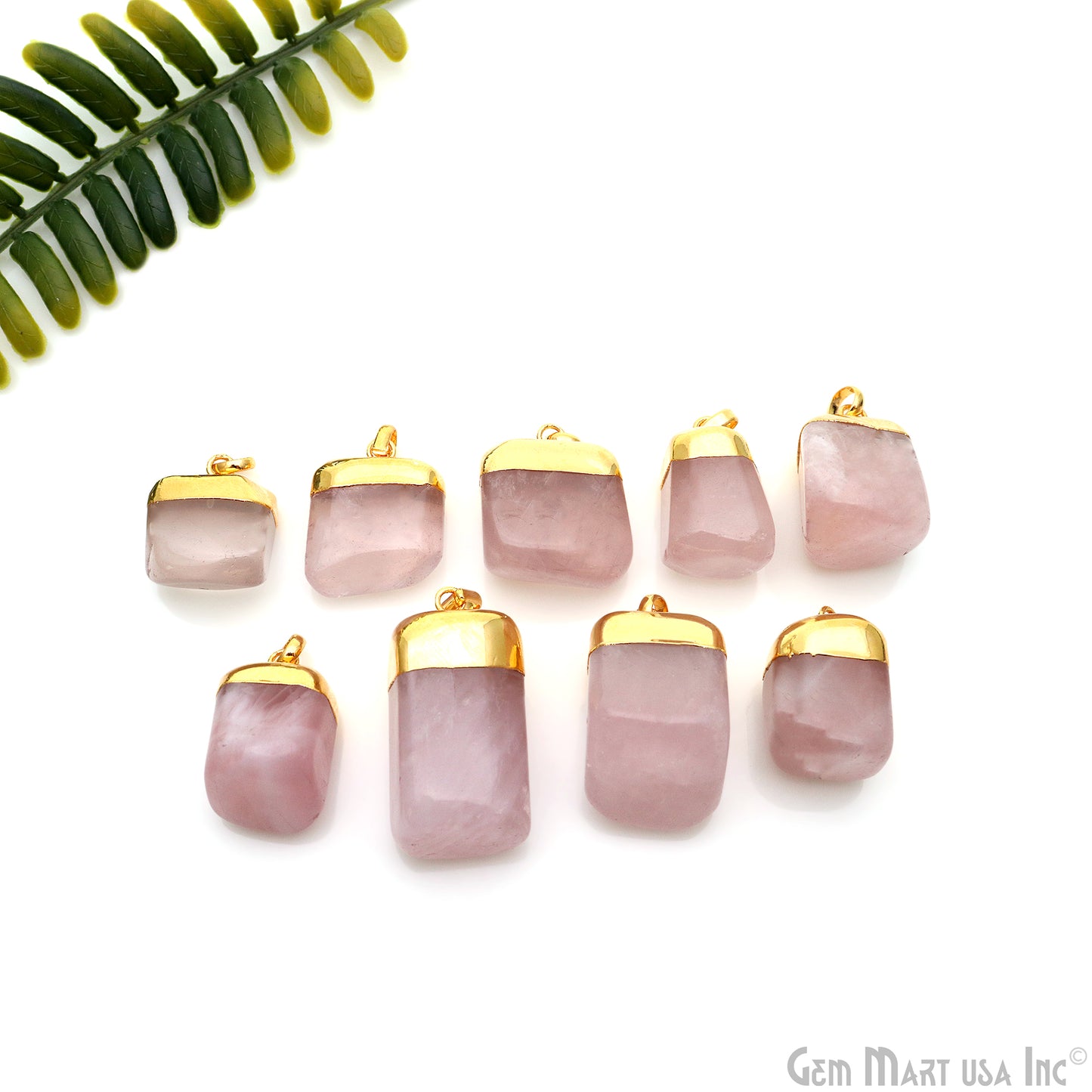 Rose Quartz Tumble 30x18mm Free Form Shape Gold Plated Pendant