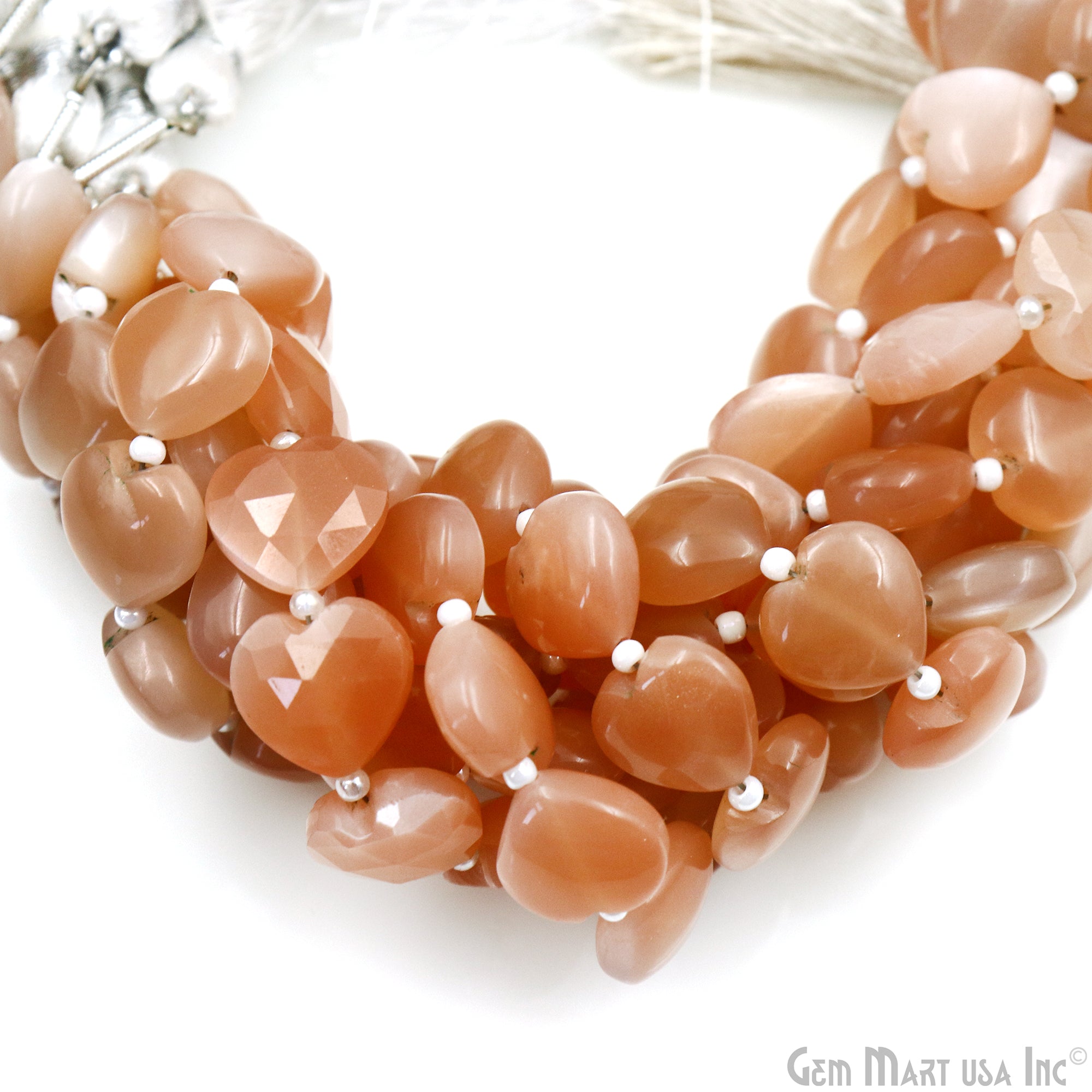 Peach Moonstone Heart Shape Cabochon Beads 10mm Gemstone 7 Inch Strands Briolette Drops