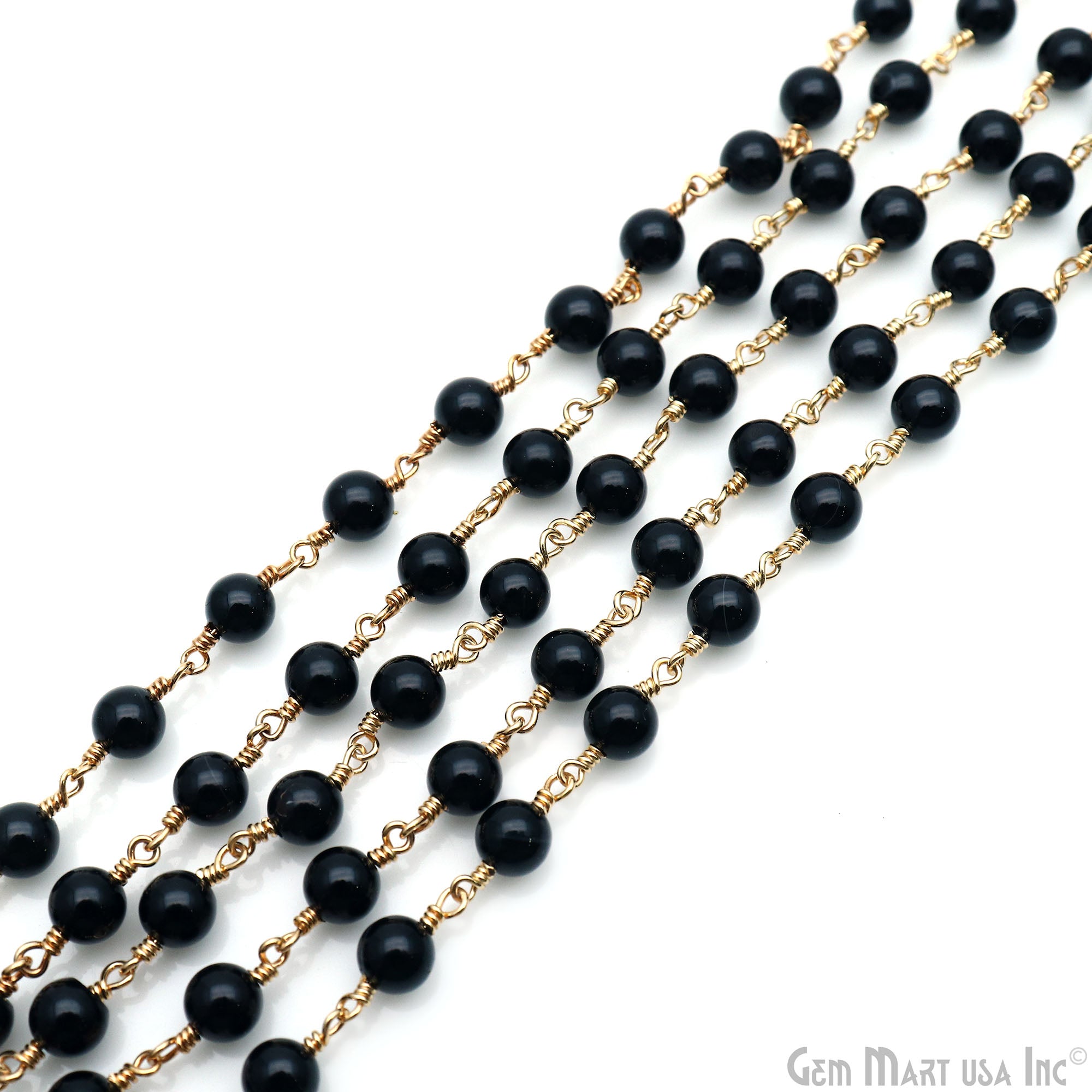 Black Jade Cabochon Beads 6mm Gold Wire Wrapped Rosary Chain
