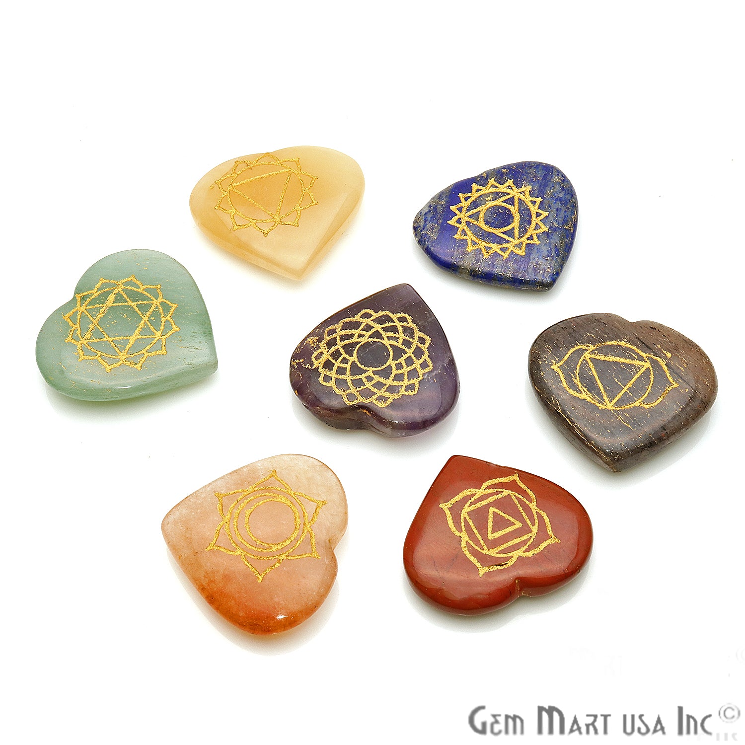 7 Chakra Lot, Healing Stones, Heart Spiritual Stones, Meditation Stones - GemMartUSA