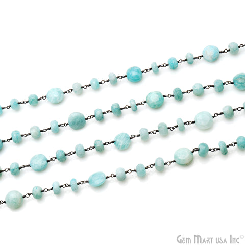 Amazonite Coin 7-8mm Black Plated Rough Beads Rosary Chain