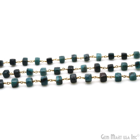 Chrysocolla Faceted Box 5-6mm Gold Wire Wrapped Rosary Chain