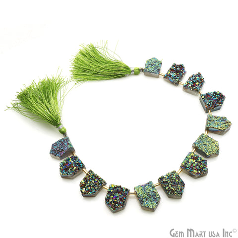 Green Druzy Pentagon Beads, 8 Inch Gemstone Strands, Drilled Strung Briolette Beads, Pentagon Shape, 17X12mm