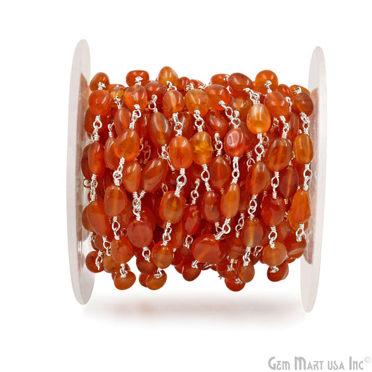 Carnelian Tumble Beads 8x5mm Silver Plated Gemstone Rosary Chain