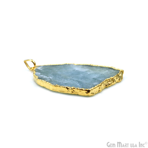Aquamarine Free Form shape 52x37mm Gold Electroplated Gemstone Single Bail Pendant