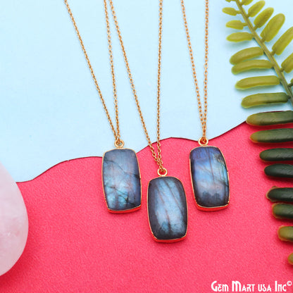 Flashy Labradorite 27x14mm Cabochon Octagon Single Bail Gold Electroplated Gemstone Connector