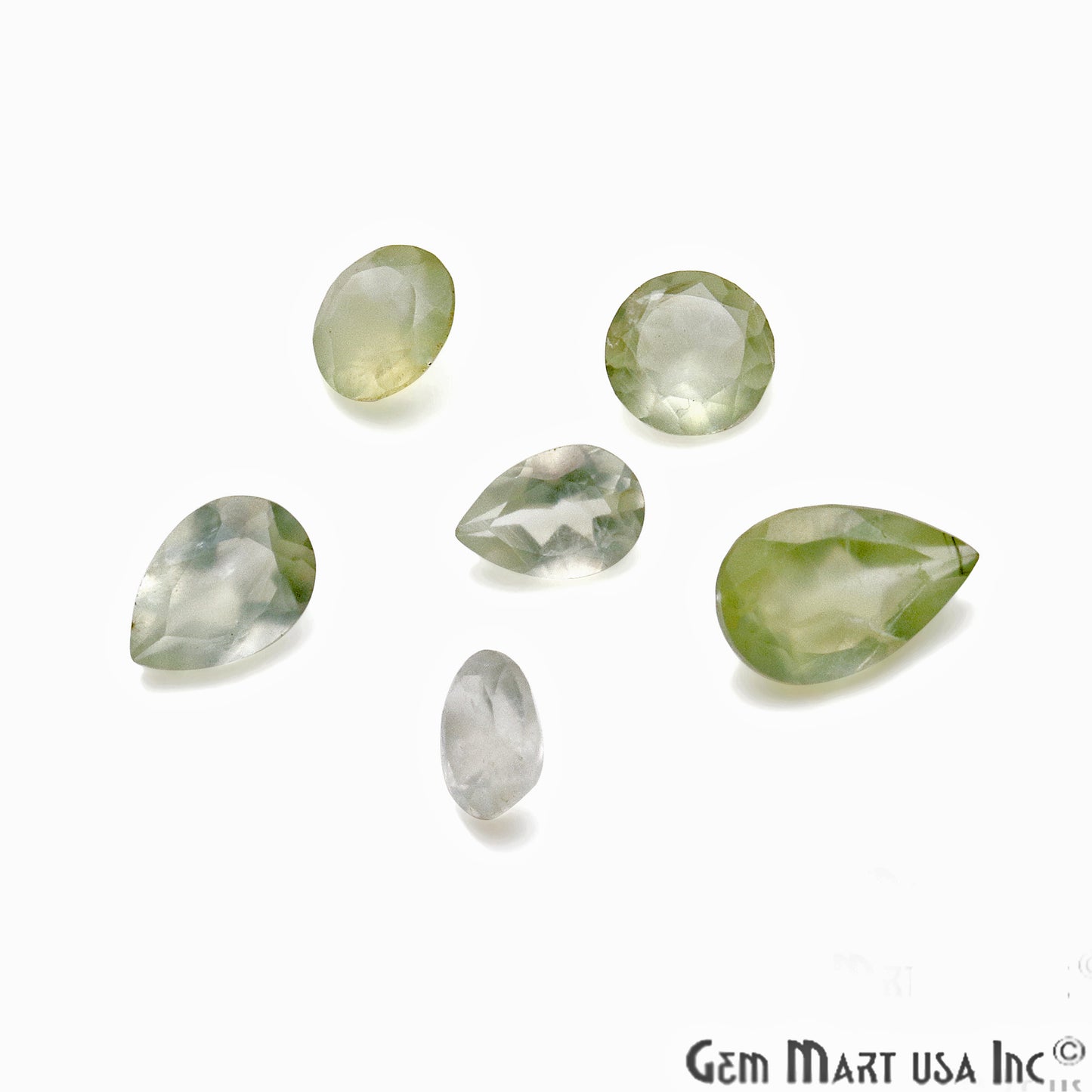 50ct Lot Prehnite Mix Shaped 7-12mm Stone, Faceted Gemstone Mixed lot, Loose Stones - GemMartUSA