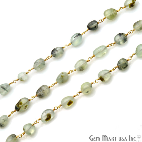 Fluorite Tumble Beads 10x6mm Gold Plated Wire Wrapped Rosary Chain - GemMartUSA