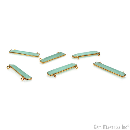 Aqua Chalcedony Rectangle Bar Pendant 36x9mm Gold Plated Double Bail Connector