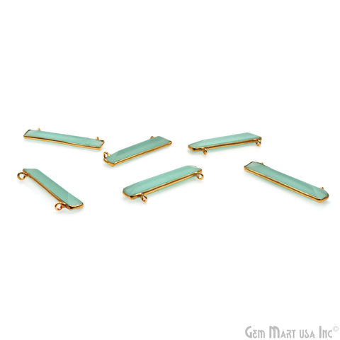 Aqua Chalcedony Rectangle Bar Pendant 36x9mm Gold Plated Double Bail Connector