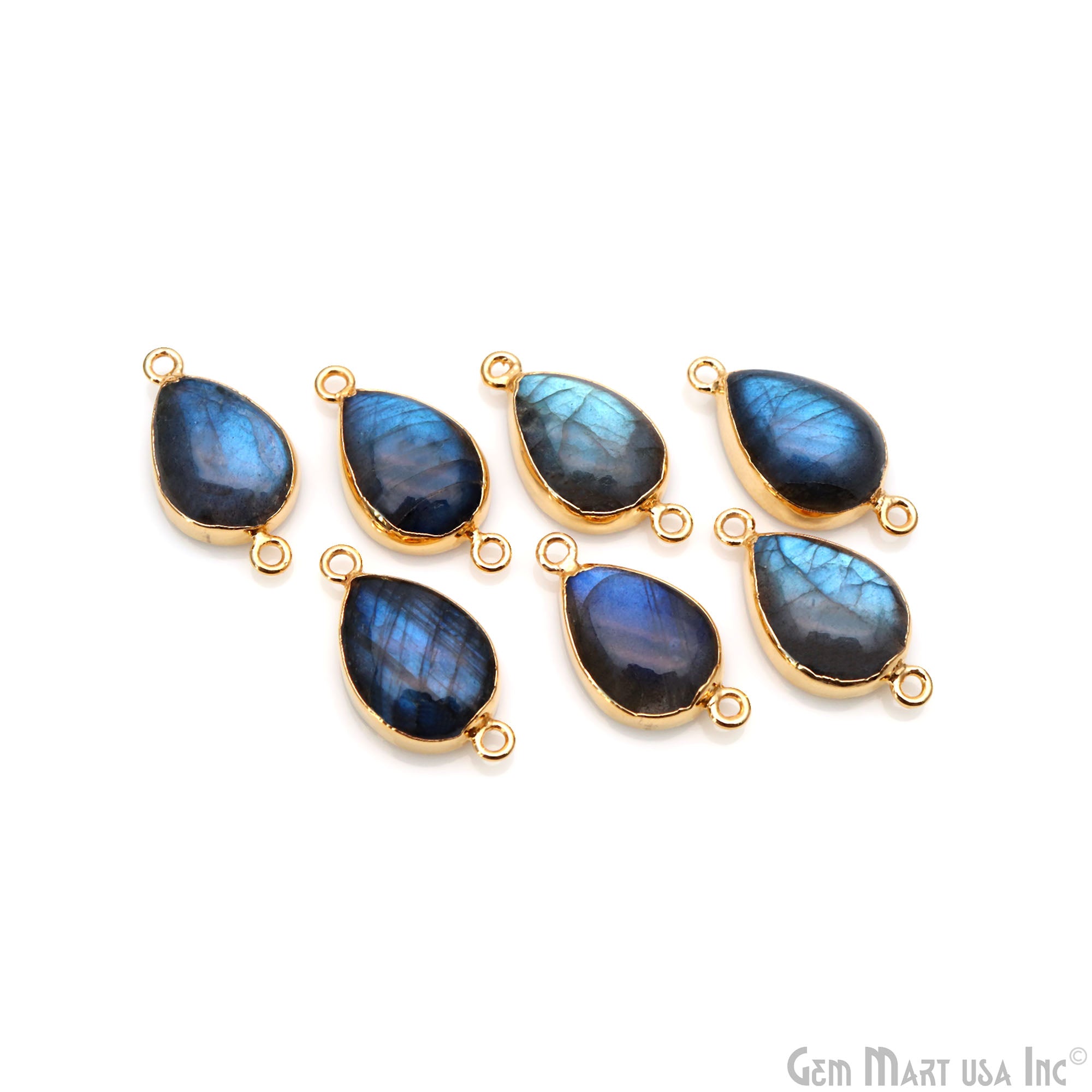 Flashy Labradorite 25x13mm Cabochon Pears Double Bail Gold Electroplated Gemstone Connector
