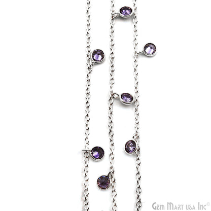 Amethyst Round 5mm Silver Plated Bezel Connector Dangle Rosary Chain