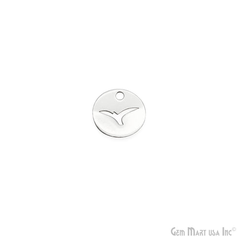 Bird Charm On Round Shape Laser Finding Silver Plated 13mm Charm For Bracelets & Pendants