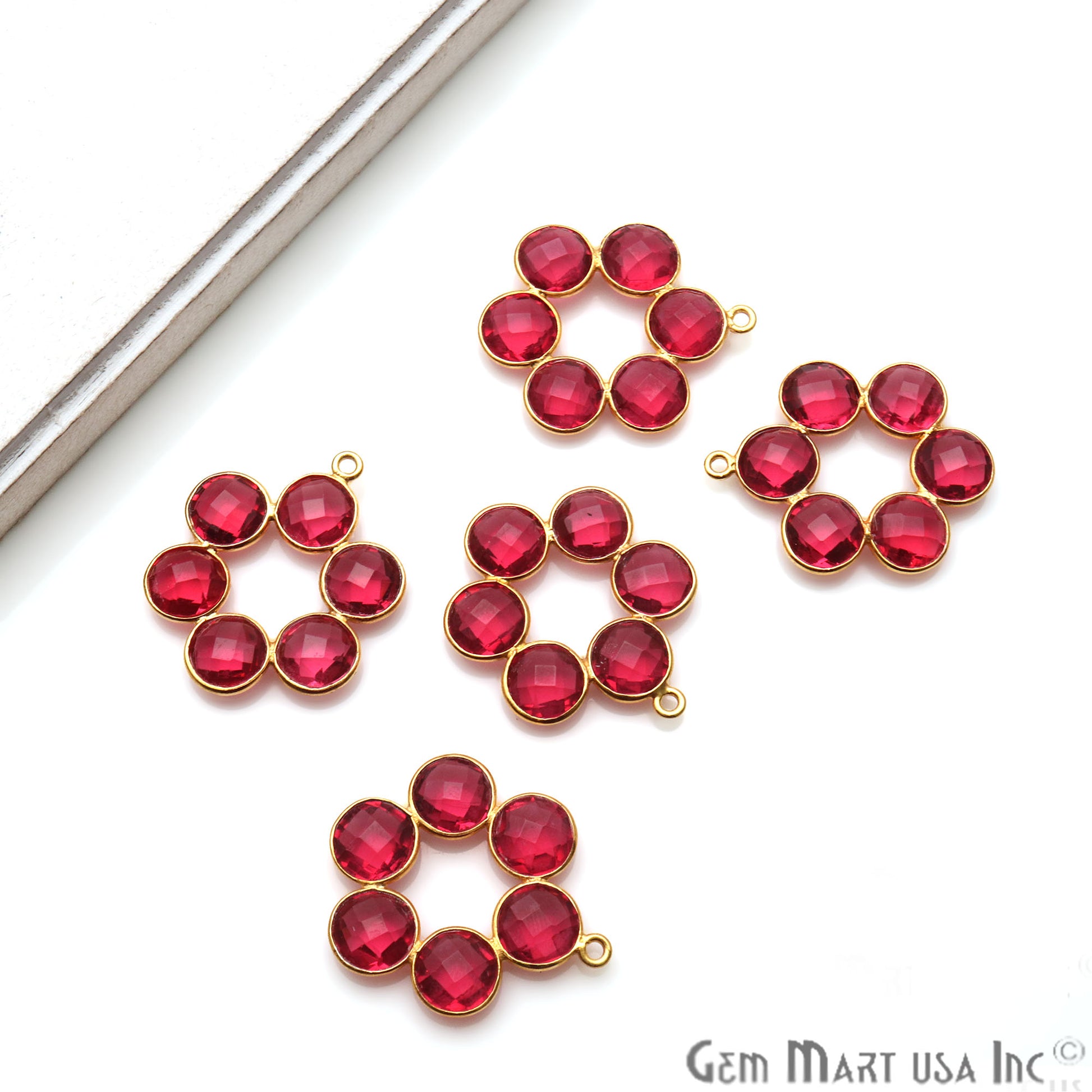 Pink Tourmaline Flower 14x17mm Gold Plated Single Bail Connector Component (1pc) - GemMartUSA