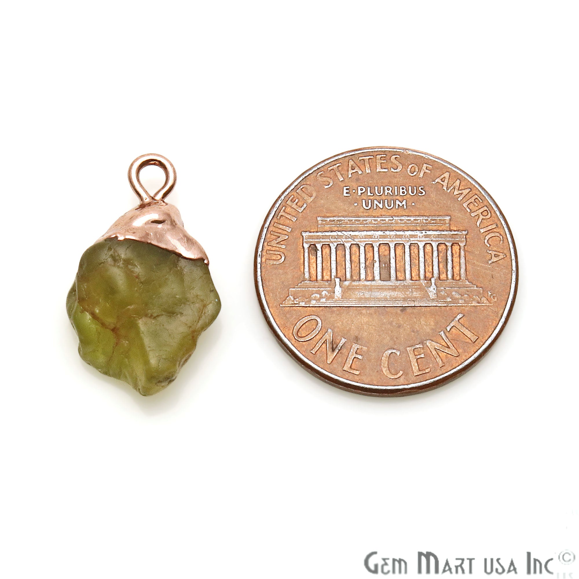 Rough Peridot Gemstone 16x10mm Organic Rose Gold Edged Connector - GemMartUSA