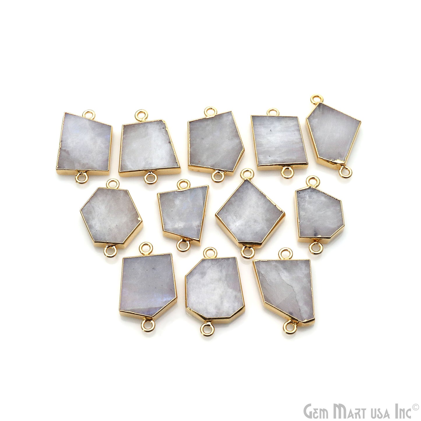 Rainbow Moonstone Free Form 17x32mm Gold Electroplated Gemstone Double Bail Connector