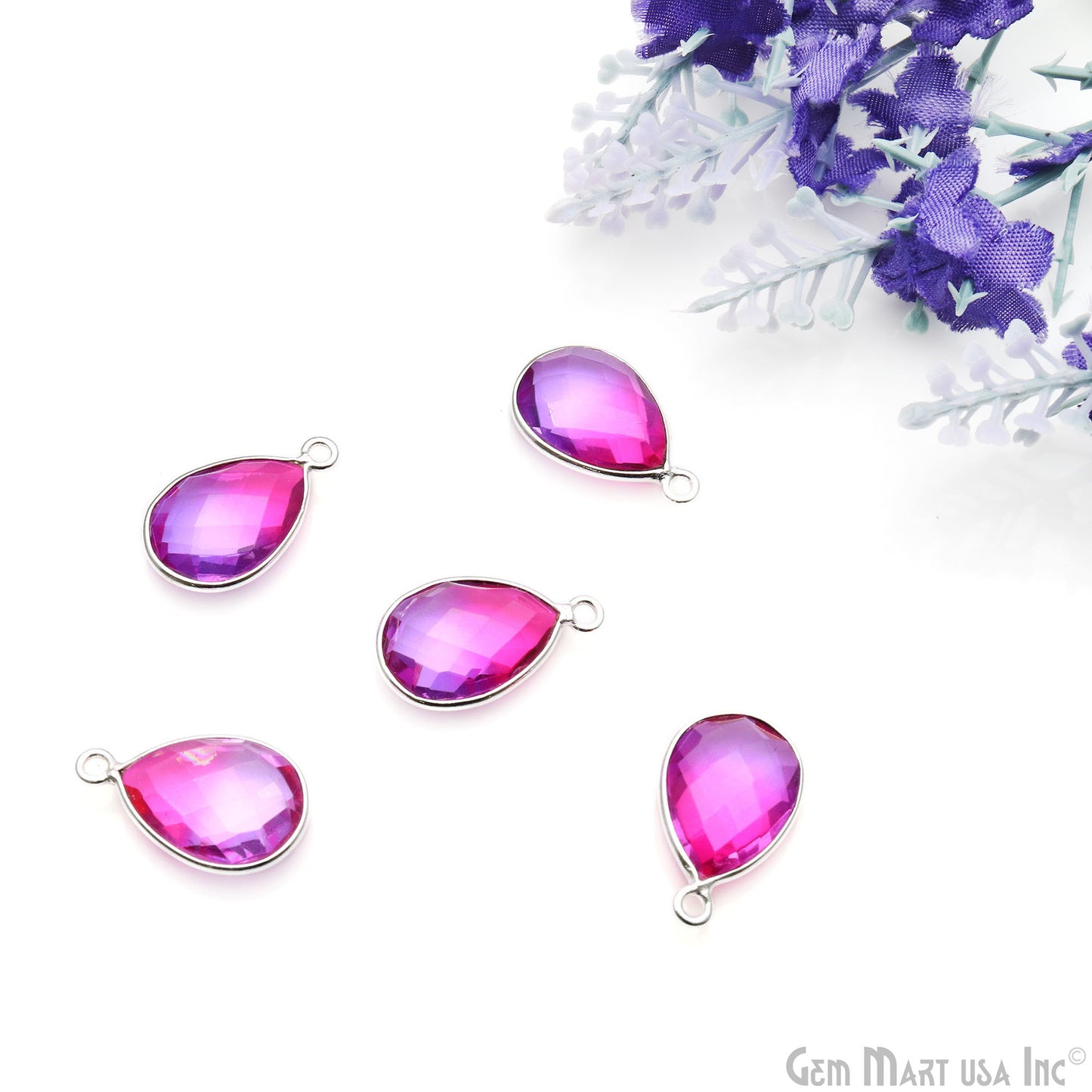 Purple & Pink Aura Quartz 10x14mm Pears Single Bail Silver Bezel Doublet Quartz Connector