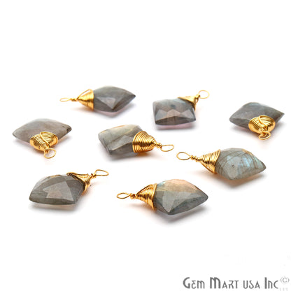 Labradorite Square 12mm Gold Plated Wire Wrapped Gemstone Connector - GemMartUSA