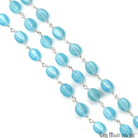 Blue Monalisa Tumble Beads 12x5mm Silver Plated Gemstone Rosary Chain