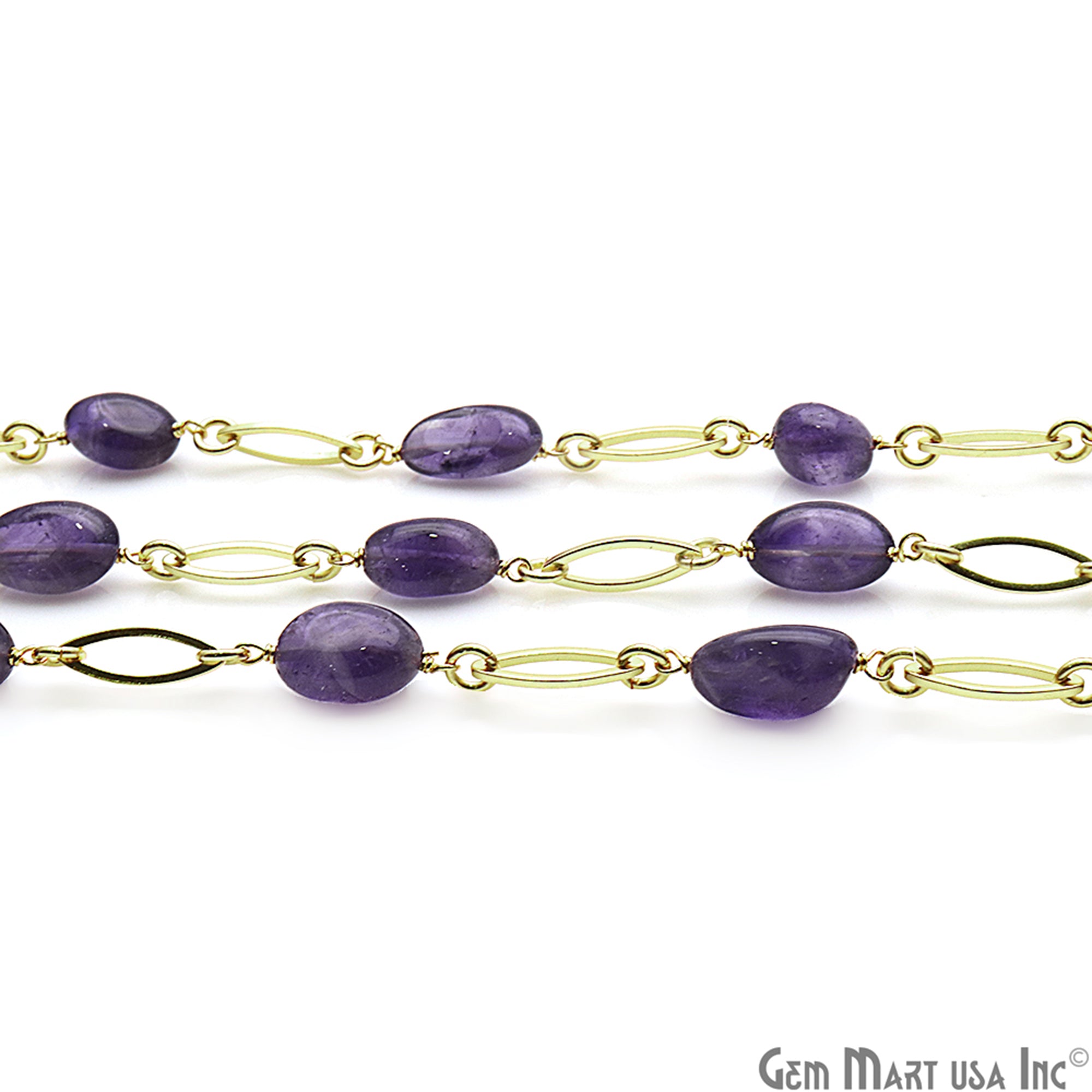Amethyst Marquise Finding Gold Plated Rosary Chain - GemMartUSA