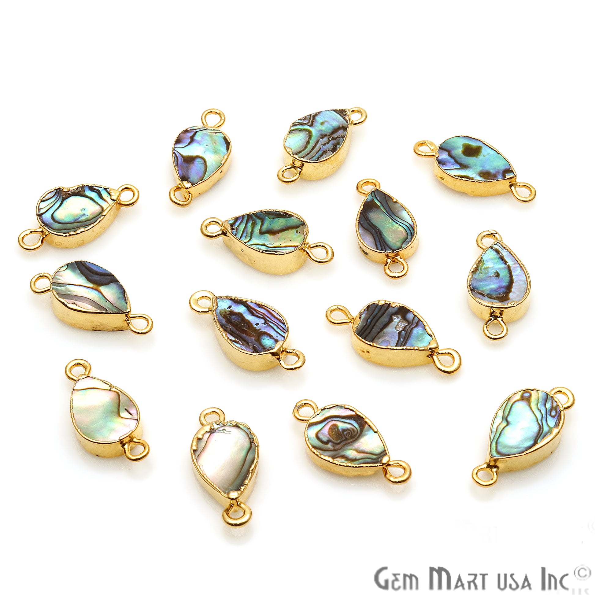 Abalone Shell 8x12mm Pears Double Bail Gold Electroplated Connector - GemMartUSA