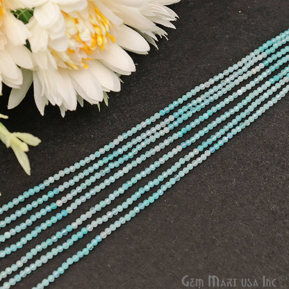 Shaded Aquamarine 2-2.5mm Faceted Round Rondelle Strand Beads - GemMartUSA