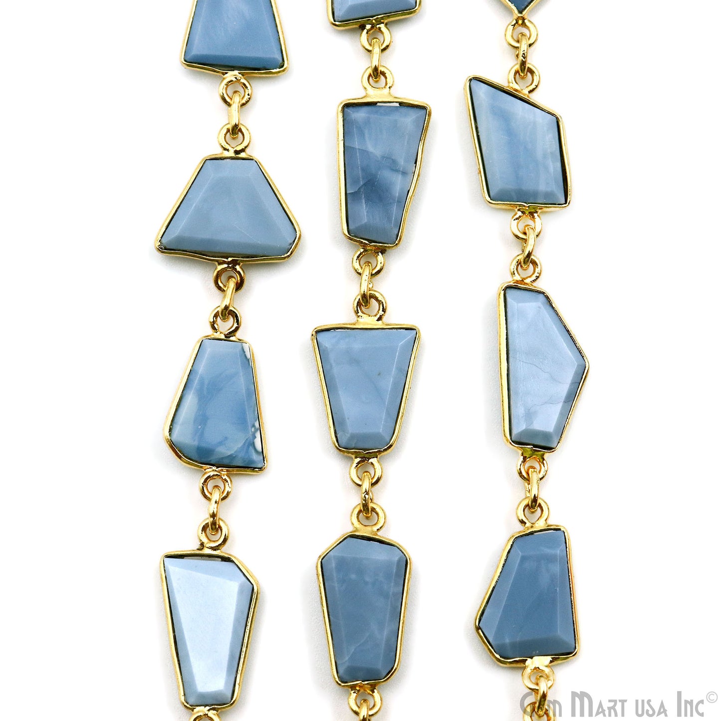 Blue Opal 10-15mm Faceted Free Form Gold Plated Bezel Connector Chain