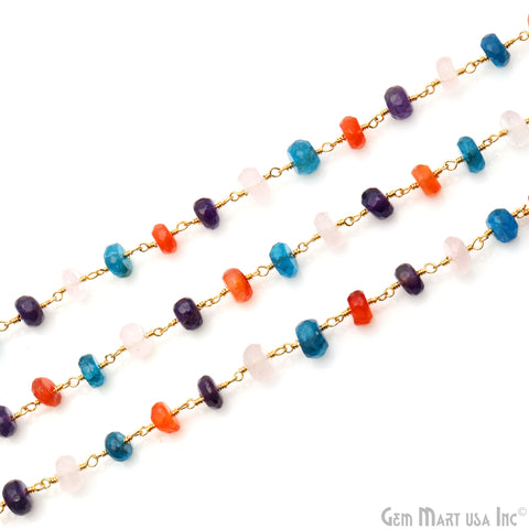 Multi Color Beads Gold Wire Wrapped Rosary Chain