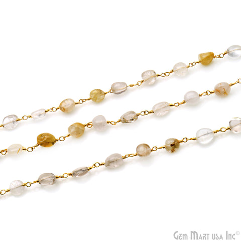 Golden Rutile 8x5mm Tumble Beads Gold Plated Rosary Chain