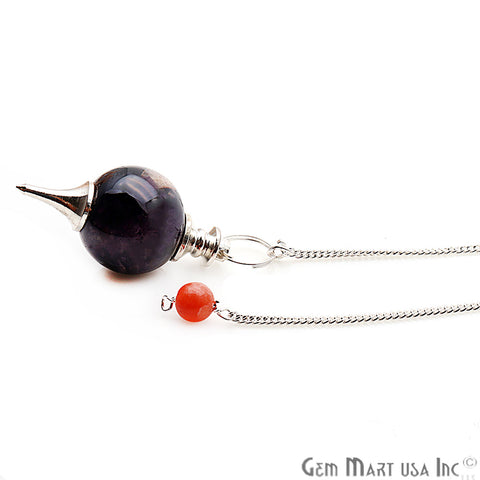 Healing Amethyst Sphere Radiesthesia Pendulam & Silver Plated Chain Ball (Pick Stone) - GemMartUSA