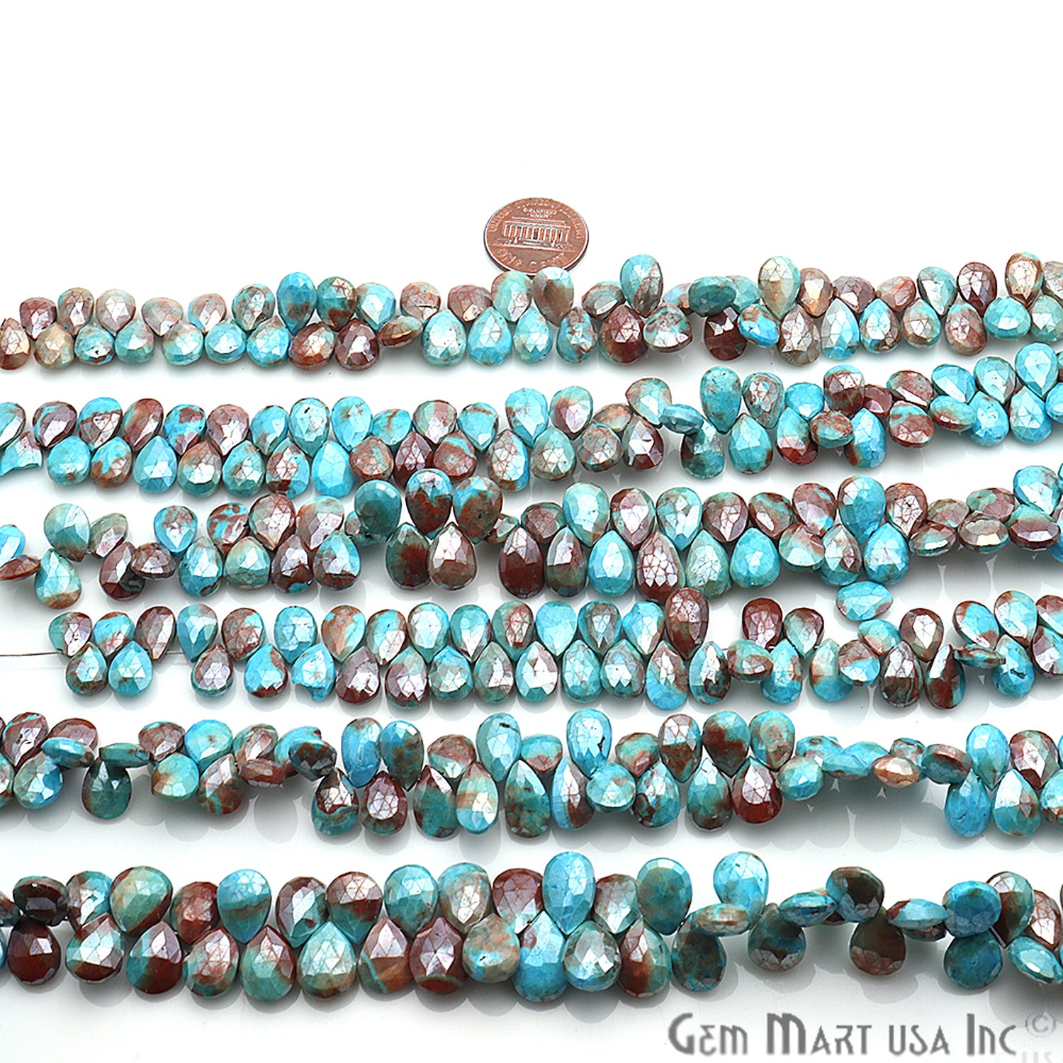 Silica Turquoise Gemstone 7x10mm Pear Beaded Handmade Silver Wire Rondelle - GemMartUSA