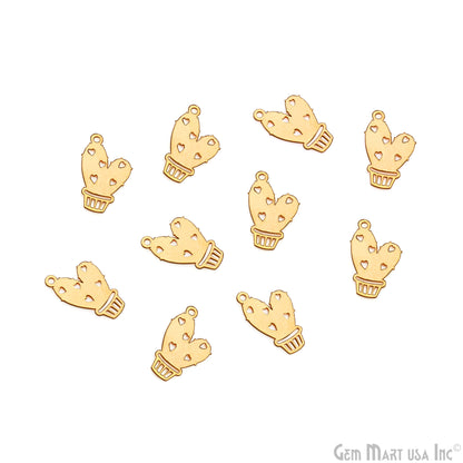 Potted cactus Shape Laser Finding Gold Plated 22.8x14.3mm Charm For Bracelets & Pendants