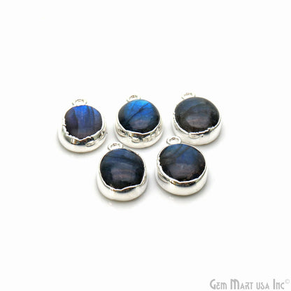 Flashy Labradorite 19x12mm Cabochon Oval Single Bail Silver Electroplated Gemstone Connector