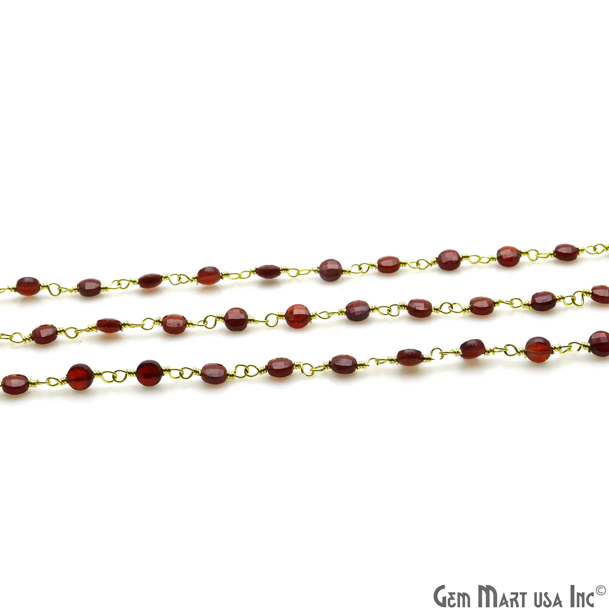 Pink Garnet Faceted 3-4mm Gold Wire Wrapped Rosary Chain - GemMartUSA
